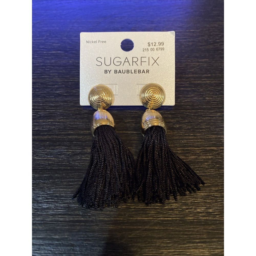 New Sugarfix By BAUBLEBAR Polished  Gold Trim Black Tassel Earrings New‎